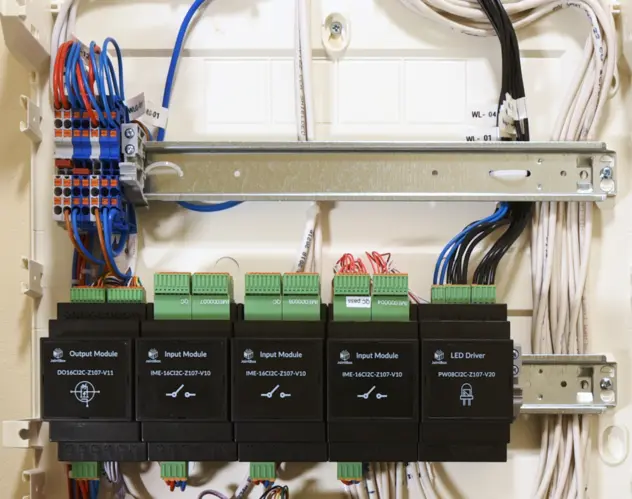 Picture of the switchboard with multiple modules mounted alongside Controller module